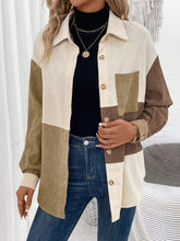 LUNE Women's Casual Contrast Color Button Front Pocket Long Sleeve Shirt, Autumn